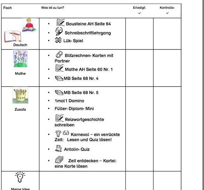 Löwenklasse: Wochenplanarbeit